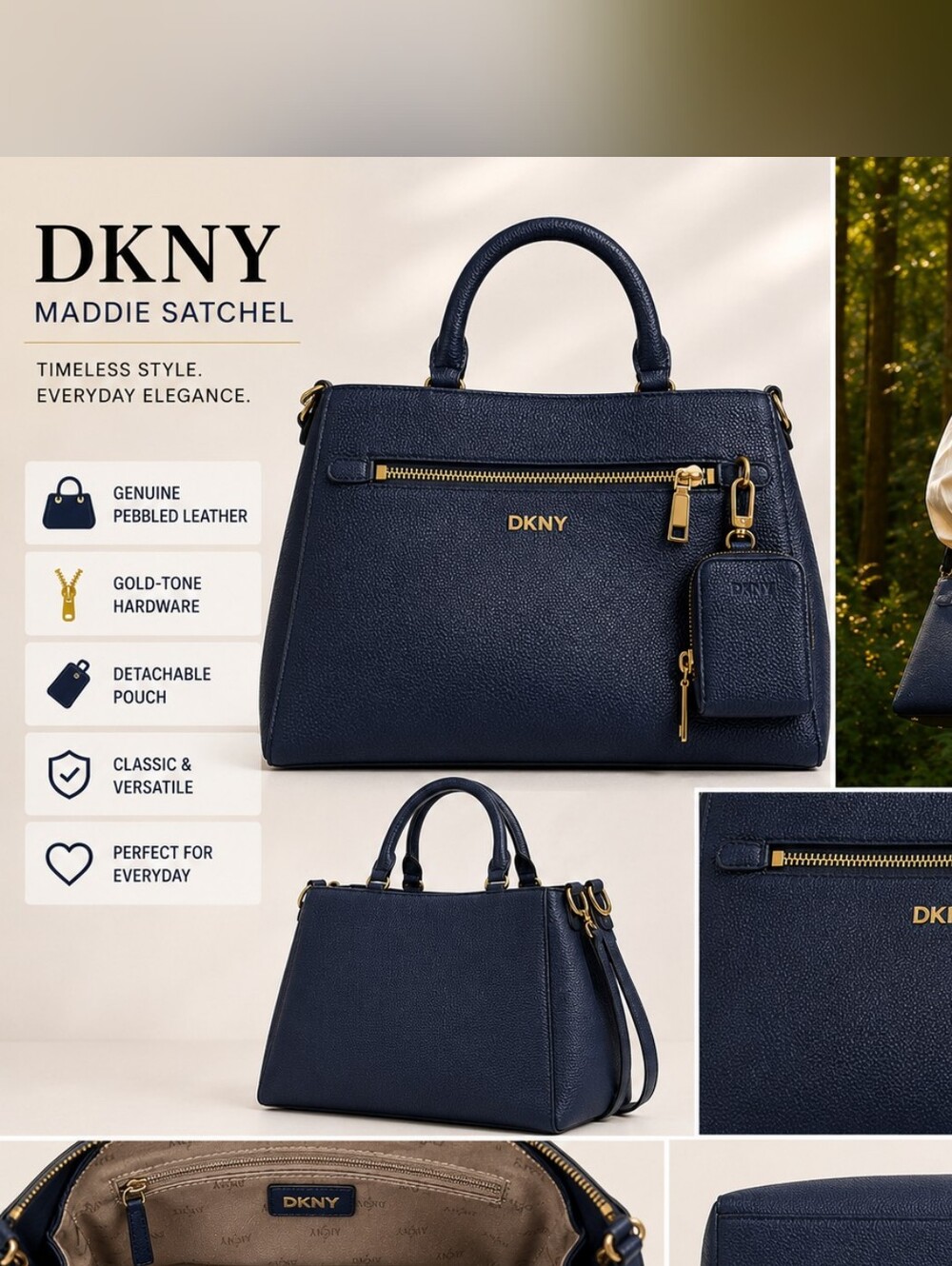 DKNY Navy Pebbled Leather Satchel